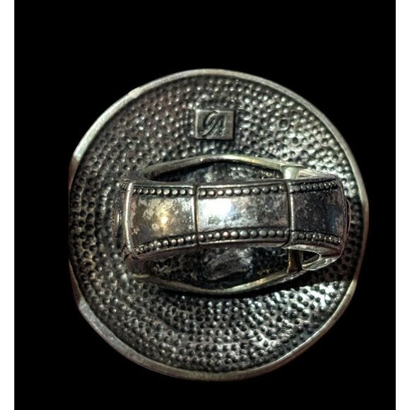 Grace Adele Floral Brutalist Shield Silver Tone Stretch Statement Ring - Picture 3 of 10